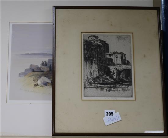 Frank Brangwyn, etching, Porta de Sebrano, signed in pencil 20 x 15cm and a David Roberts lithograph, 25 x 35cm, unframed